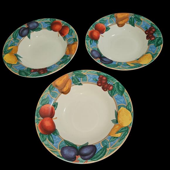 Set of 3 Victoria & Beale Casual Forbidden Fruit 9024 Soup Bowls 8.5" Porcelain - Picture 5 of 5